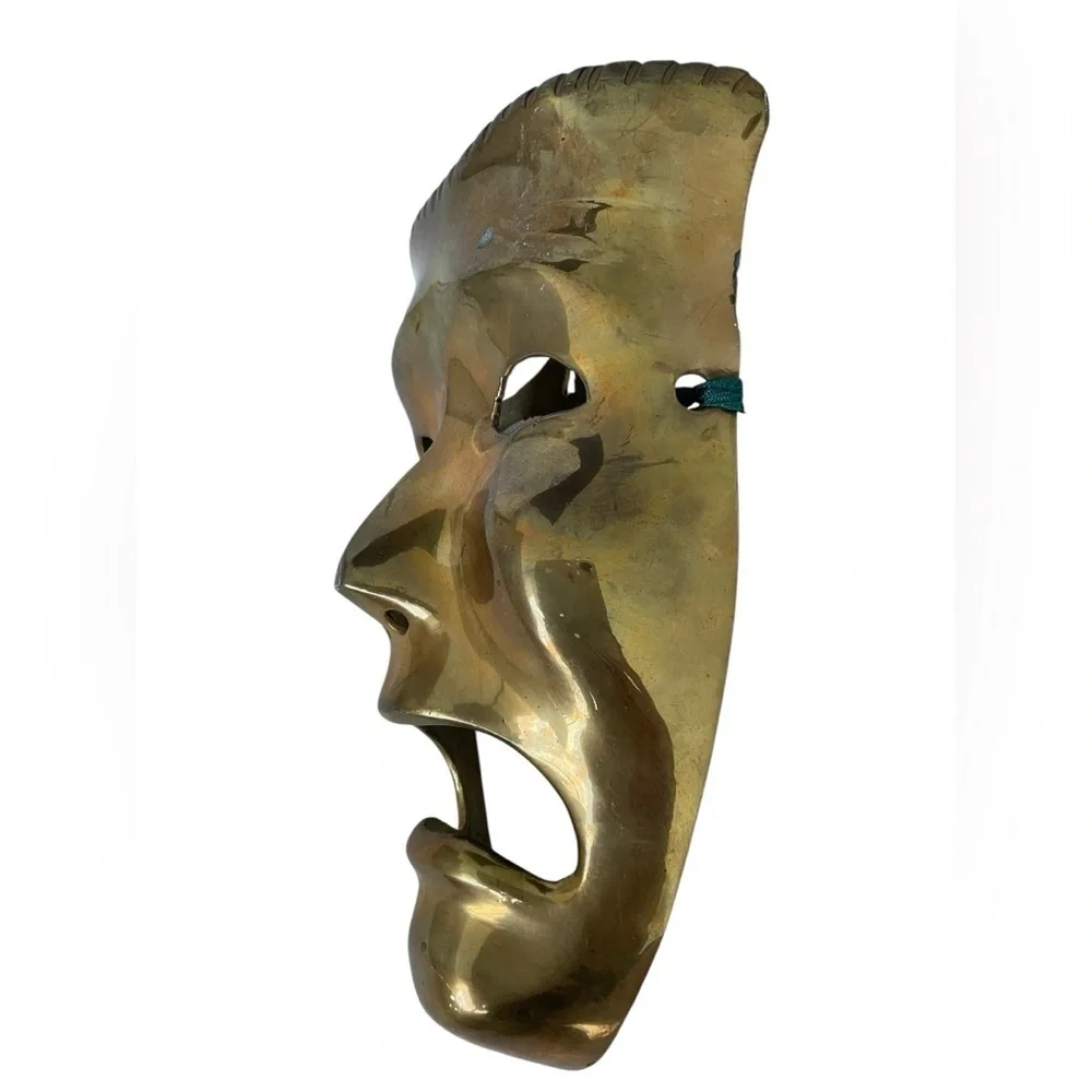 Vintage Brass Theater Mask Wall Decor Comedy Tragedy Drama Face
